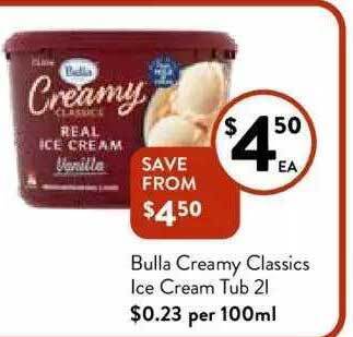 Foodworks Bulla creamy classics ice cream tub offer