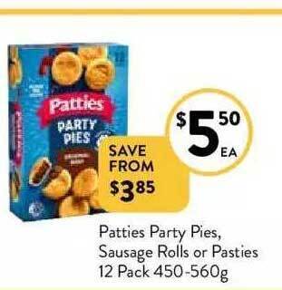 Foodworks Patties party pies, sausage rolls or pasties offer