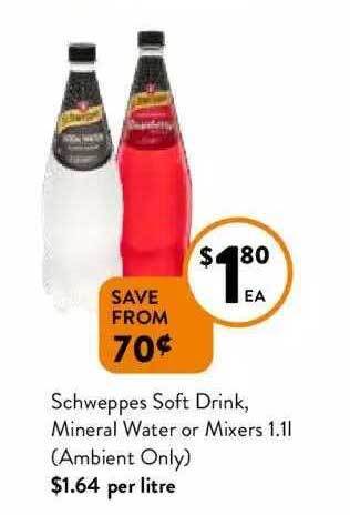 Foodworks Schweppes soft drink mineral water or mixers offer