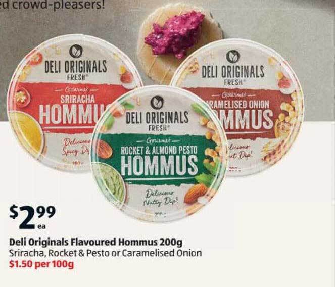 Deli originals flavoured hommus offer at ALDI