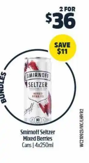 Smirnoff seltzer mixed berries cans