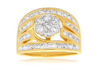 Shiels 9ct Yellow Gold 2 Carat Diamond Ring with Beautiful Brilliant and Tapered Diamonds offer