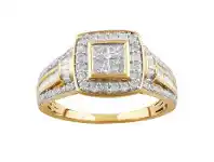 Shiels 9ct Yellow Gold 1 Carat Diamond Ring with Princess Brilliant and Baguette Diamonds offer