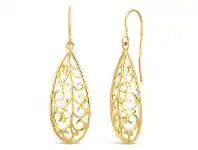 Shiels 9ct Yellow Gold Filligree Patterned Drop Hook Earrings offer