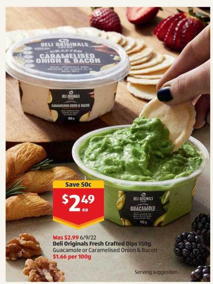 Deli originals fresh crafted dips offer at ALDI