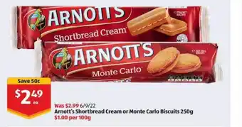 ALDI Arnott's shortbread cream or monte carlo biscuits offer