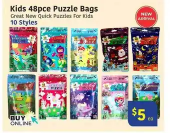 Kids 48pce puzzle bags great new quick puzzles for kids 10 styles