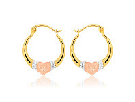 9ct Yellow Gold, White Gold & Rose Gold Love Hoop Earrings