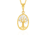 Shiels 9ct Yellow and White Gold Tree of Life Diamond Cut Pendant offer