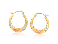 Shiels 9ct Yellow Gold, White Gold & Rose Gold Fancy Creole Hoop Earrings offer