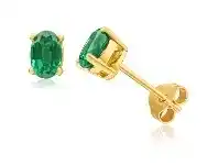 Shiels 9ct Alluring Yellow Gold Created Emerald 6x4mm Stud Earrings offer