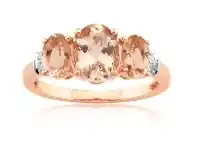 9ct Rose Gold Morganite 1.98ct & Diamond 0.025ct Trilogy Ring