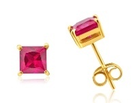 Shiels 9ct Yellow Gold Created Ruby 5mm Princess Cut Stud Earrings offer