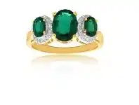 Shiels 9ct Yellow Gold Created Emerald & Diamond Trilogy Ring offer