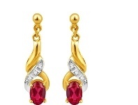 Shiels 9ct Alluring Yellow Gold Created Ruby + Diamond Drop Earrings offer