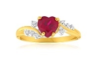 Shiels 9ct Yellow Gold Heart Created Ruby + Diamond Ring offer