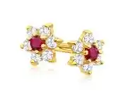 Shiels 9ct Alluring Yellow Gold Created Ruby + Cubic Zirconia Stud Earrings offer