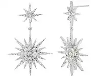 Shiels Sterling Silver Rhodium Plated Starburst Cubic Zirconia Drop Earrings offer