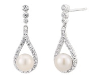 Shiels Sterling Silver Rhodium Plated Freshwater Pearl and Zirconia Teardrop Earrings offer