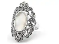 Shiels Sterling Silver Mother of Pearl and Marcasite Ring offer