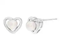 Shiels Sterling Silver White Freshwater Pearl Heart Stud Earrings offer