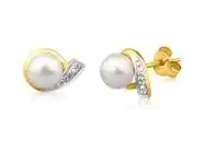 Shiels 9ct Dazzling Yellow Gold Diamond + Freshwater Pearl Stud Earrings offer