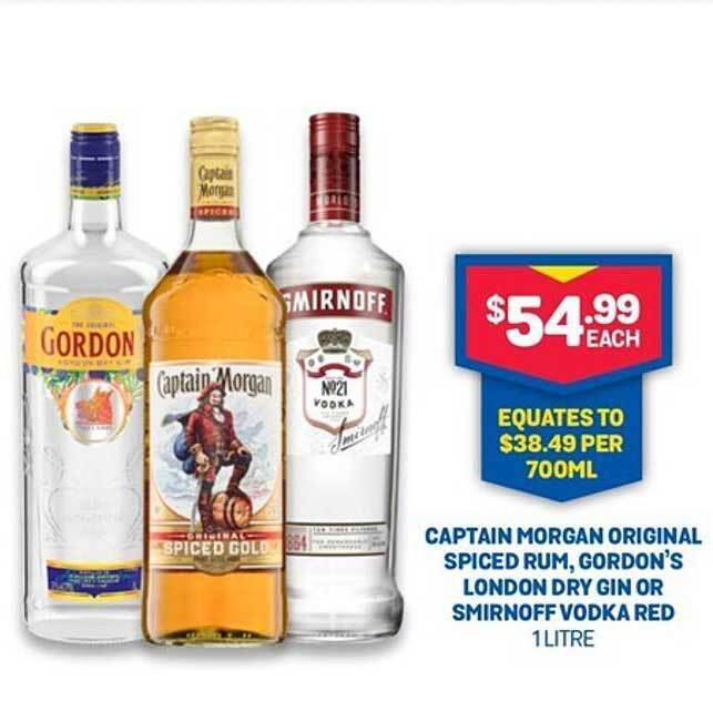 Captain original spiced rum gordon's london dry gin or smirnoff