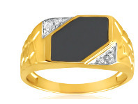 Shiels 9ct Yellow Gold Plain Onyx and Diamond Patterned Side Gents Ring offer