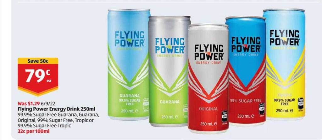 Flying power energy drink offer at ALDI