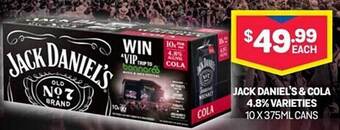 Bottlemart Jack daniel's & cola 4.8% varieties offer