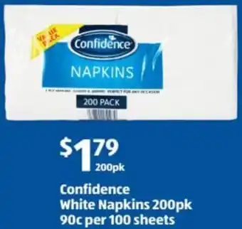 ALDI Confidence White Napkins 200pk 90c Per 100 Sheets offer
