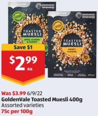 ALDI GoldenVale Toasted Muesli 400g offer
