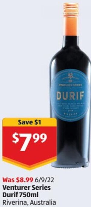 ALDI Venturer Series Durif 750ml offer