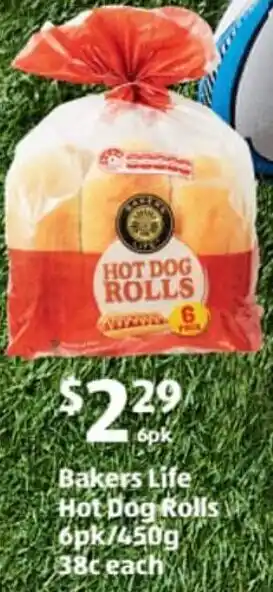 ALDI Bakers Life Hot Dog Rolls 6pk/450g offer
