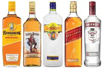 IGA Bundaberg rum up, captain morgan spiced gold rum, gordon’s dry gin, johnnie walker red label scotch or smirnoff red label vod offer