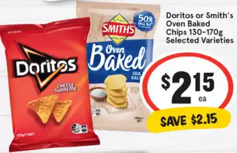 IGA Doritos or Smith's Oven Baked Chips 130-170g Selected Varieties offer