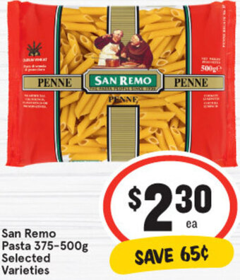 IGA San Remo Pasta 375-500g Selected Varieties offer