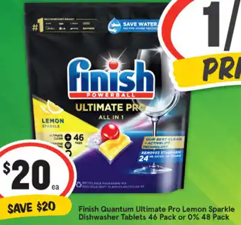 IGA Finish Quantum Ultimate Pro Lemon Sparkle Dishwasher Tablets 46 Pack Or 0% 48 Pack offer
