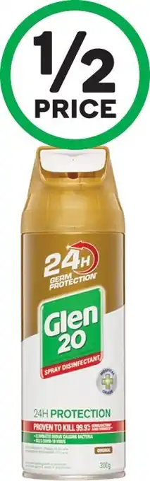 Woolworths Glen20 24hr protection disinfectant spray 300g offer