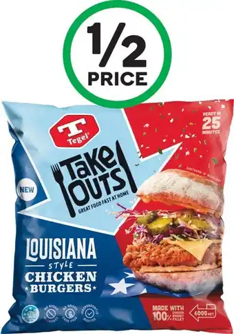 Woolworths Tegel take outs portions or burger 600g-1 kg offer