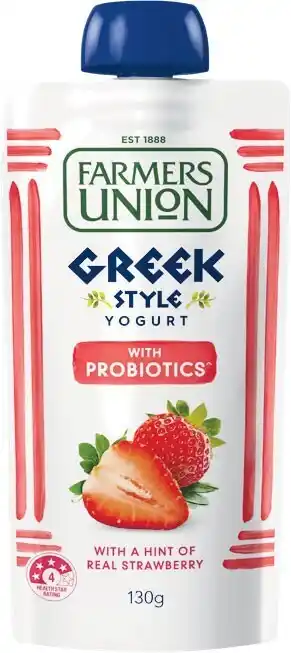 Woolworths Farmers union greek yoghurt pouch 130g – from the fridge offer