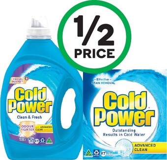 Woolworths Cold power advanced clean laundry liquid 1.8-2 litre or powder 1.8-2 kg offer