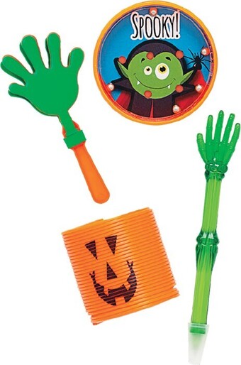 Woolworths Halloween novelty gifting (slinky, pen, maze game, hand clappers) offer
