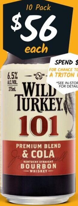 Wild Turkey 101 & Cola 6.5% Premix Cans 375ml