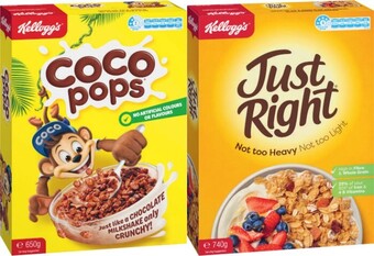 Coles Kellogg's crunchy nut corn flakes 640g, just right original 740g or coco pops 650g offer
