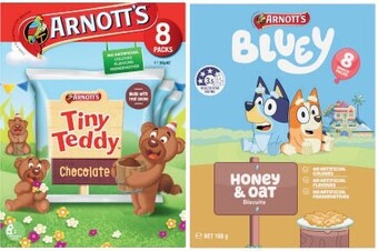 Coles Arnott's multipack bluey or tiny teddy biscuits 8 pack 168g-200g offer