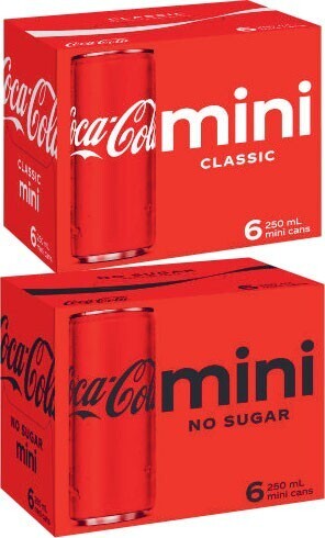 Coles Coca-cola, fanta or sprite mini soft drink 6x250ml offer