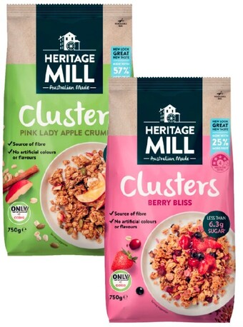 Coles Heritage mill muesli or clusters 750g offer