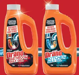 Coles Drano bathroom or kitchen max gel drain cleaner 770ml offer
