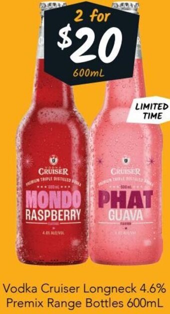 Cellarbrations Vodka Cruiser Longneck 4.6% Premix Range Bottles 600ml offer